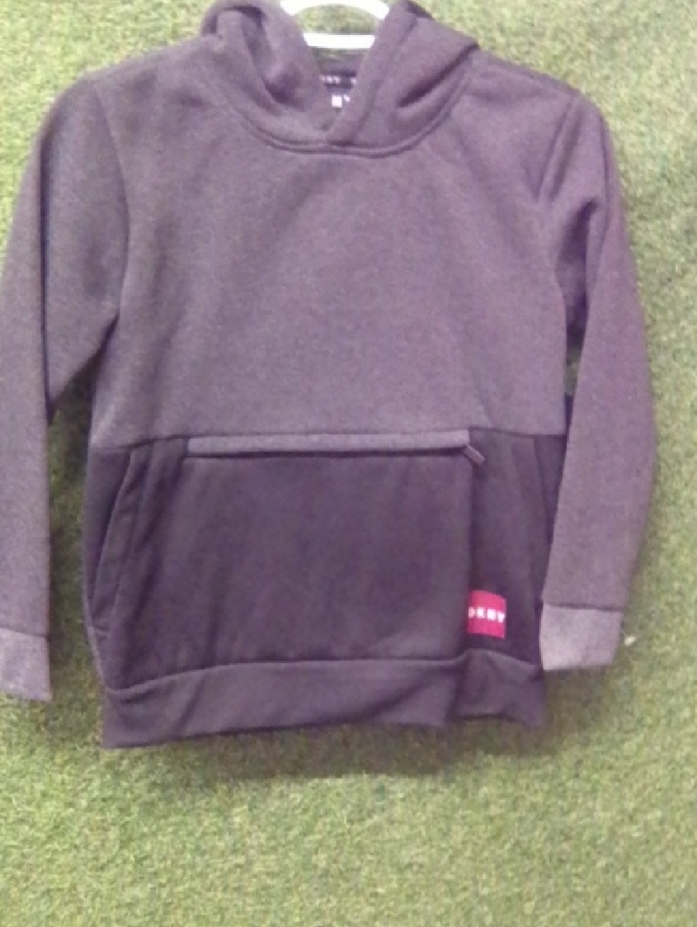 DKNY Kids Two-Tone Gray Hooded Sweatshirt with Kangaroo Pocket